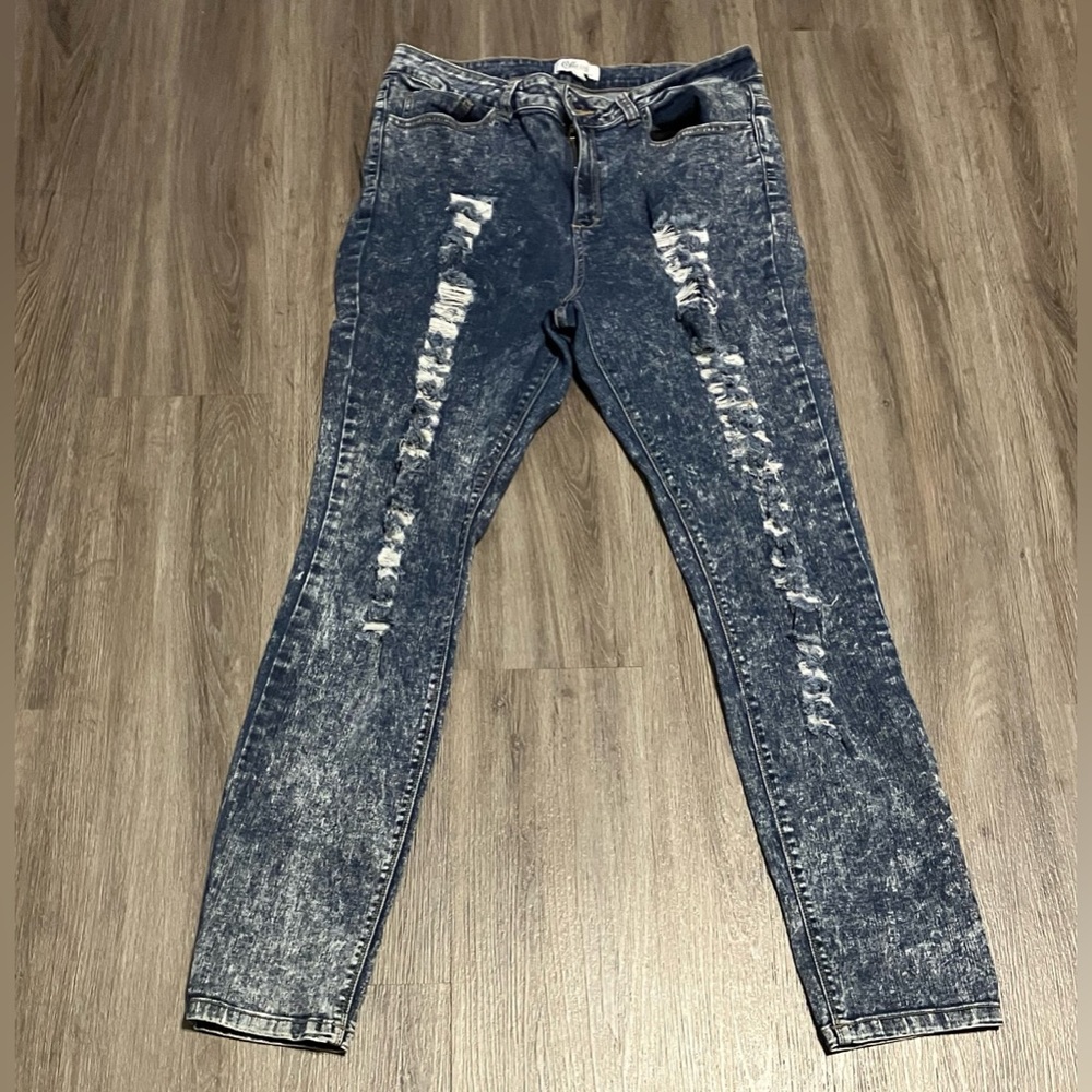Cello Acid Wash Distressed Skinny Jeans High Waist 14
